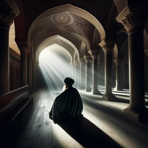 sufi muslim mystic in a mosque with light